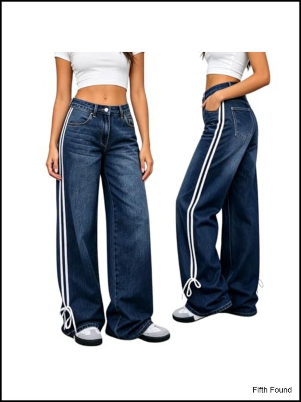 Stretchy Striped Y2K Straight Leg Denim Jeans High Rise